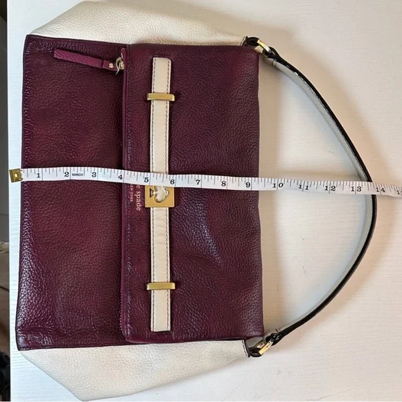 Kate Spade Plum Cream Leather Shoulder Bag Zip Top Flap Gold - Picture 9 of 16